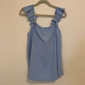 Spring Blue Tank Top with Ruffle Sleeves with Tie for Bow in Back Size M/L